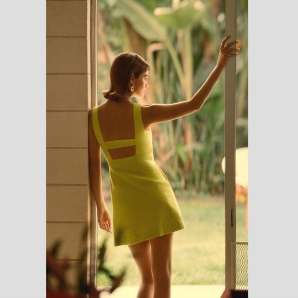 Anthropologie Yellow Green Sundress Sleeveless Square Neck